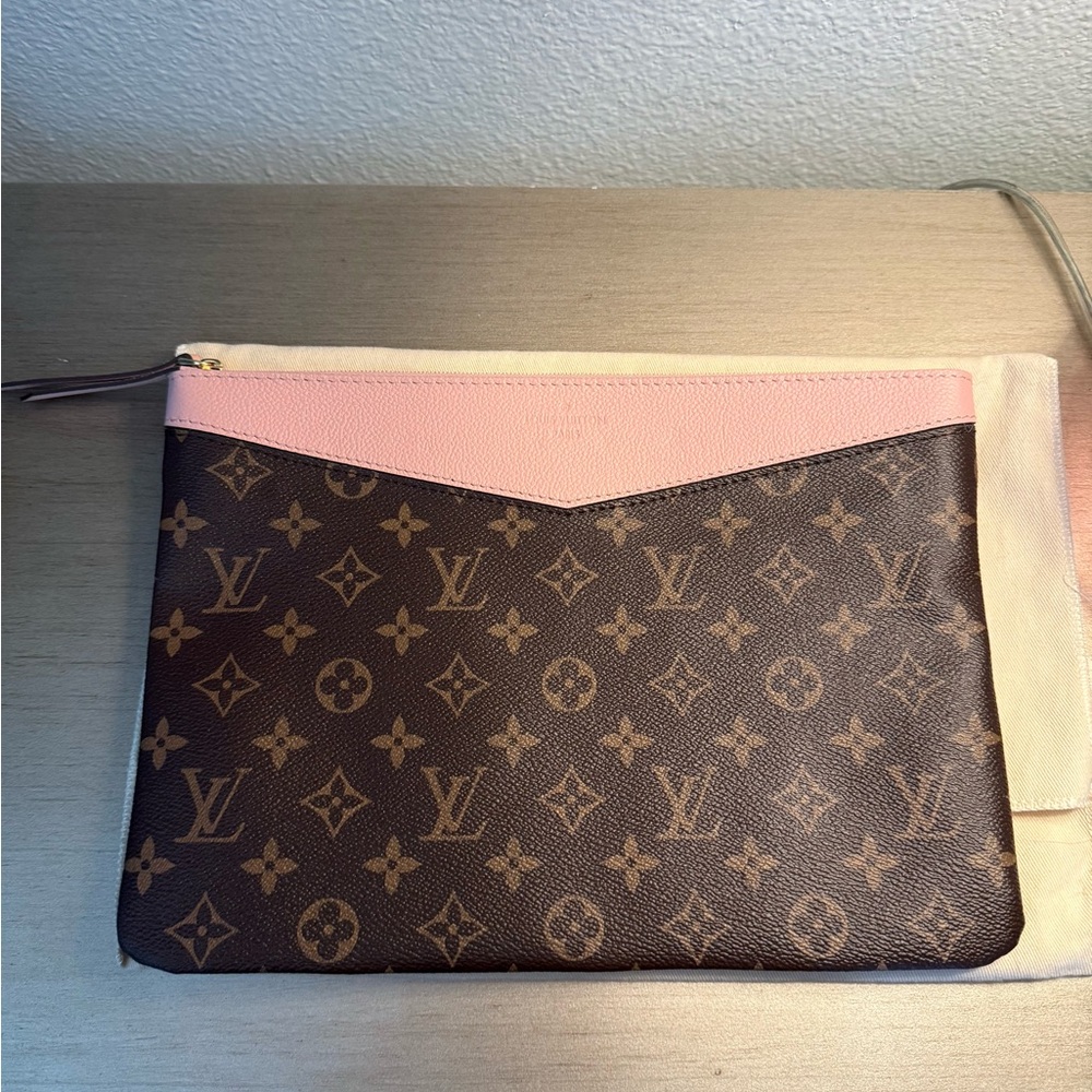 Louis Vuitton Monogram Clutch with Pink Accent